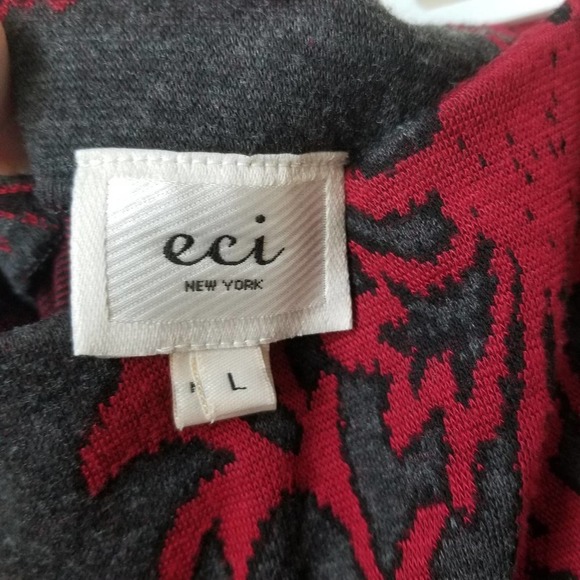 Eci New York Red Scroll Print Sweater Knit Skirt L - Picture 3 of 4